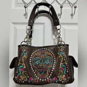 Montana West Brown Shoulder Bag with Colorful Embroidery